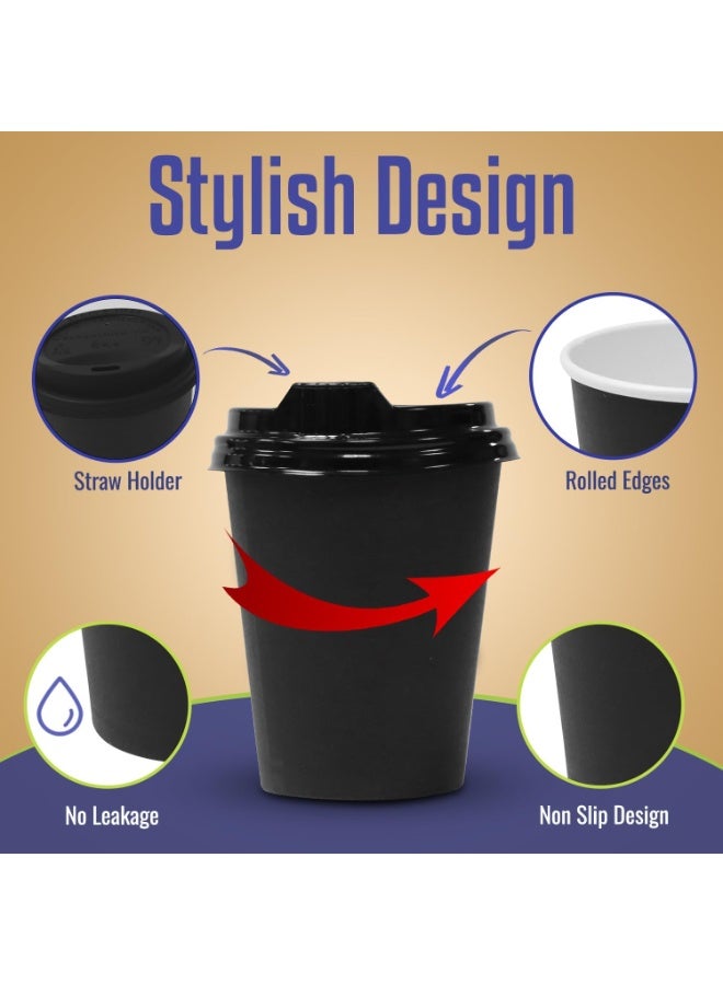 SNH Packing 12 oz (Pack of 10) Heavy Duty Disposable Coffee Paper Cup with Lid Black- Single Wall Disposable Cups with Lid for Cold & Hot Drinks - Ideal Coffee Cups Disposable for Cafes & Offices. - Image 5